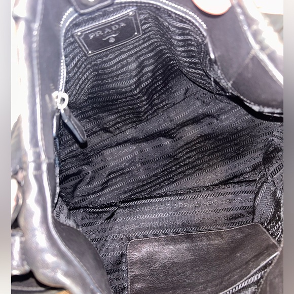 Authentic Prada black with silver accents leather Hobo bag with side pockets - Picture 13 of 16